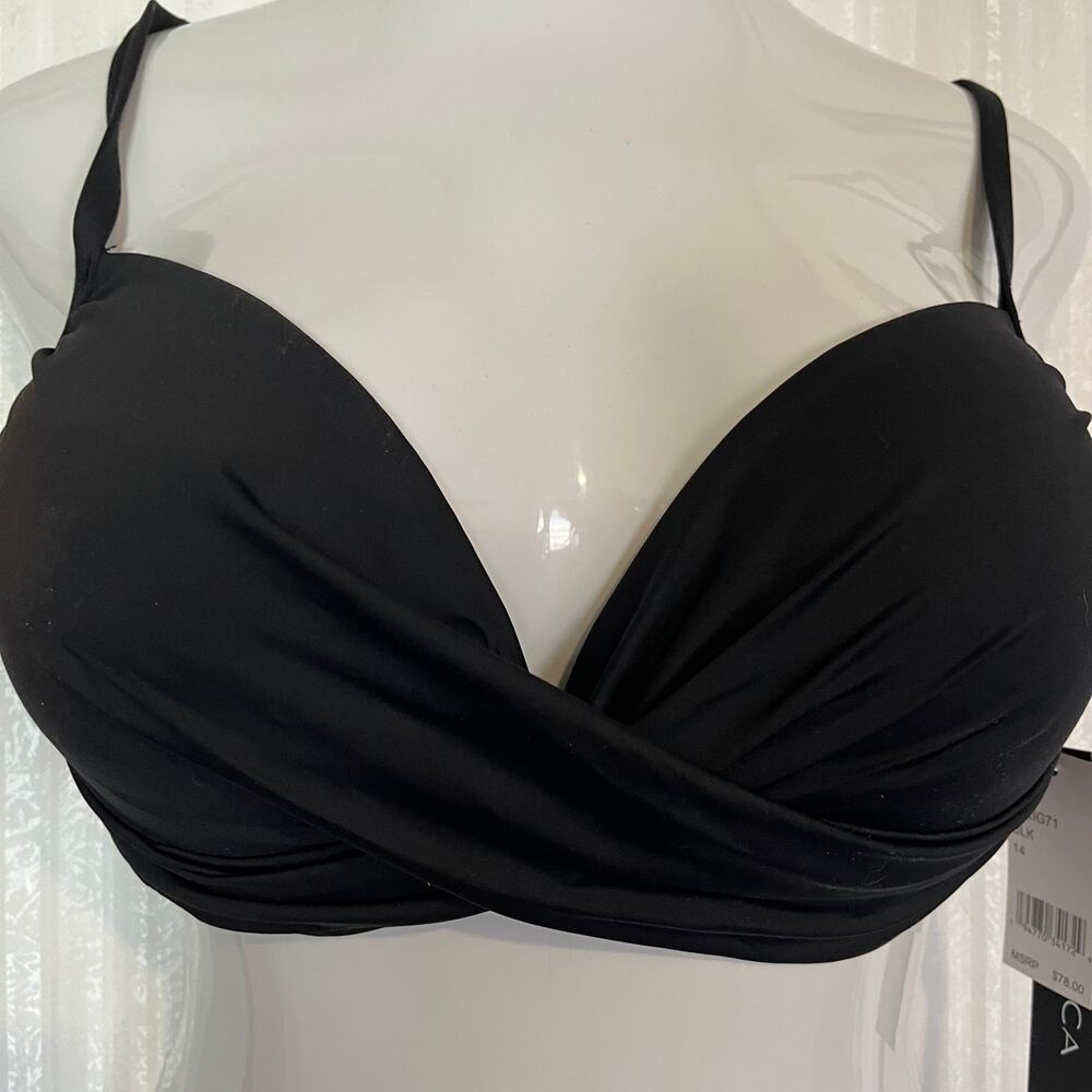 LA Blanca Women's Swim Bikini Top Size 14 Black Padded NWT